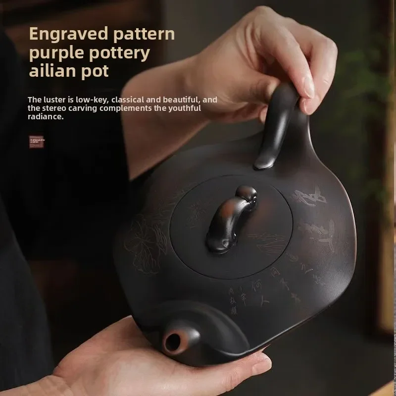 Purple Pottery Teapot Handmade Household Chinese Style Large Capacity Purple Clay Teapot Single Pot