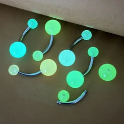 6PCS Glow in The Dark Belly Rings Surgical Steel Belly Button Rings for Women Girls Navel Bars Body Piercing Jewelry 14 Gauge