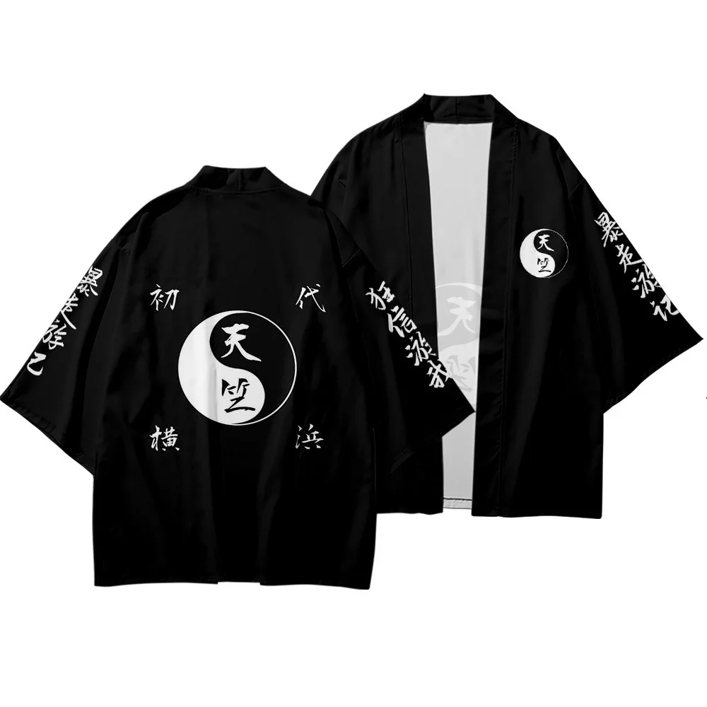 Tai Chi diagramy Kimono + szorty Haori męskie damskie kardigan szykowny styl Yin Yang tradycyjne japońskie ubrania azjatyckie