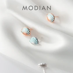 MODIAN Blue Enamel Lovely Tiny Shell Stud Earring for Women Fashion 925 Sterling Silver Animal Ear Pin Fine Jewelry Accessoriees