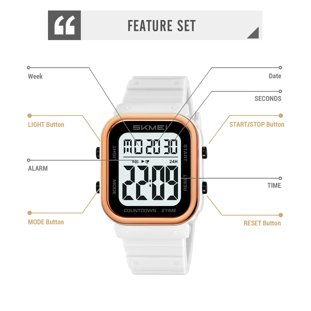 SKMEI الساعات الرياضية الرقمية reloj hombre 5Bar مقاوم للماء ساعة عسكرية العد التنازلي ساعة تنبيه مصباح ليد إلكترونيات ساعات المعصم #5