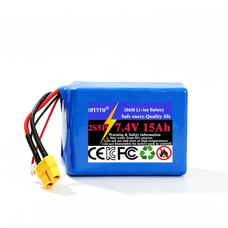 2S5P 7.4V 15A 18650 Lithium Battery Pack 15000mAh High Current, High Power Battery for Built-in BMS UAV Model Electric Toy