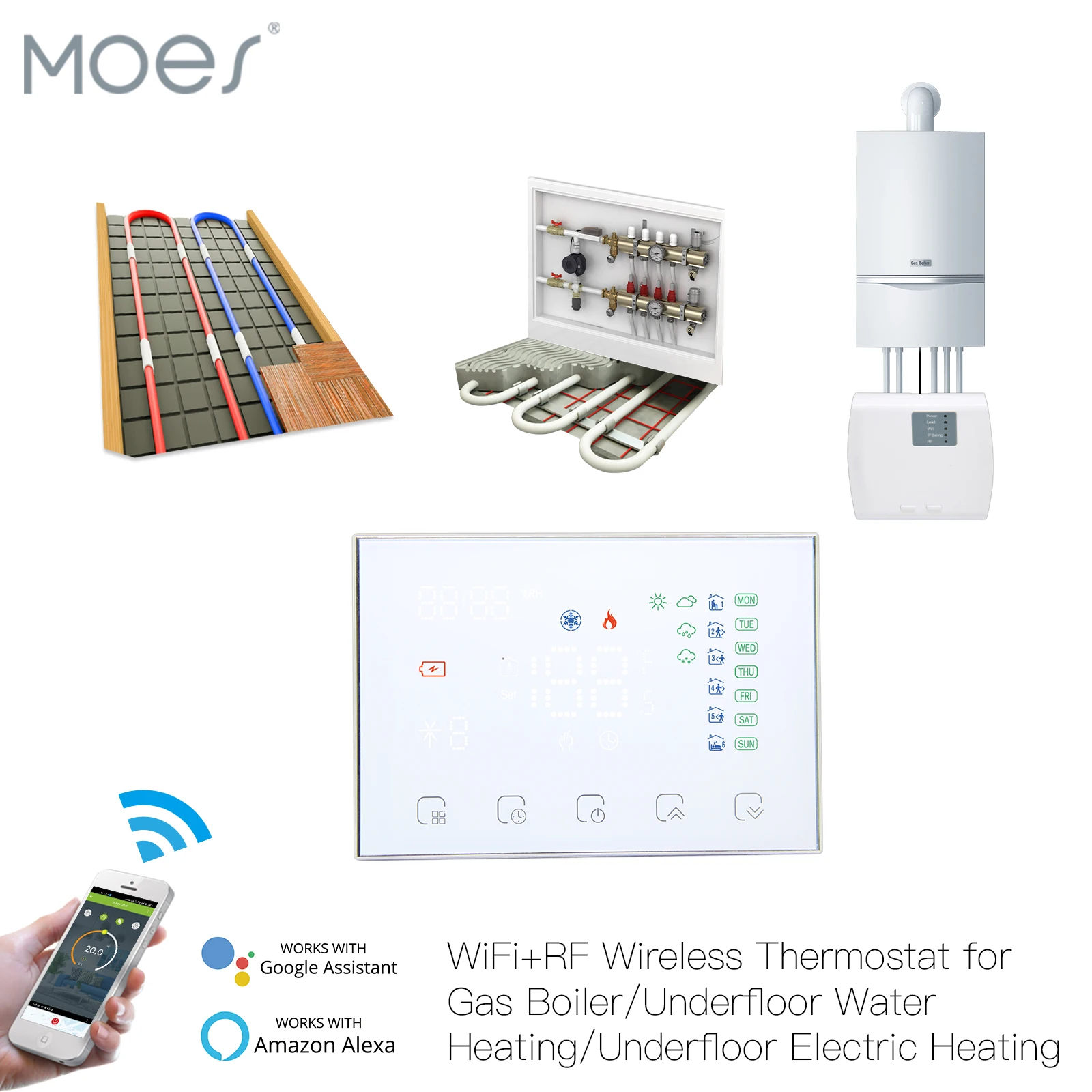 Termostato inteligente con WiFi, controlador de temperatura RF, receptor de agua/electricidad/Gas, calentador de Caldera, aplicación Smart Life,