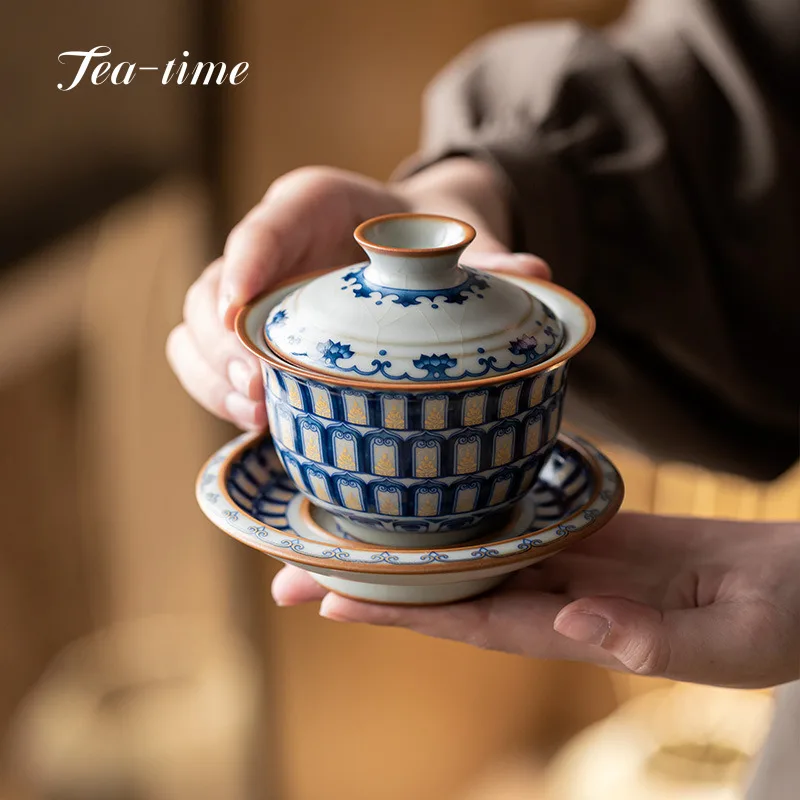 

Crackle Glaze Gaiwan Чайная чаша Керамическая Ru Kiln Dunhuang 120 мл Крышка Чаша Высококачественный набор для кунг-фу Чашка для инструментов Gai Wan Supplies Porcelain