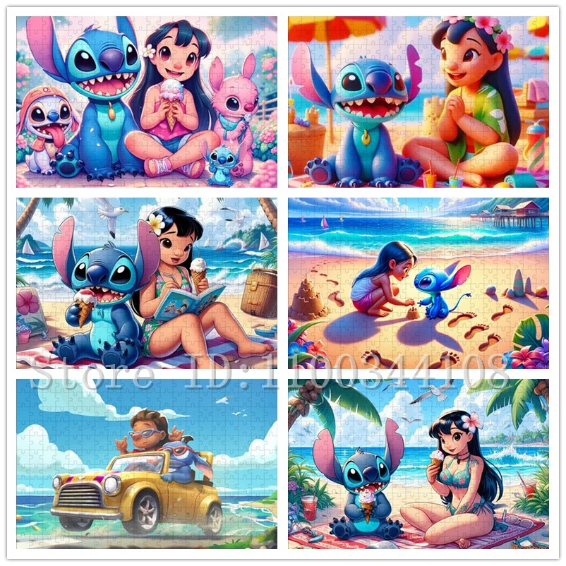 Disney Lilo Stitch Puzzles for Adults Stress Relief Toys 35/300/500/1000 Pieces Cartoon Jigsaw Puzzles Handmade Toys & Hobbies