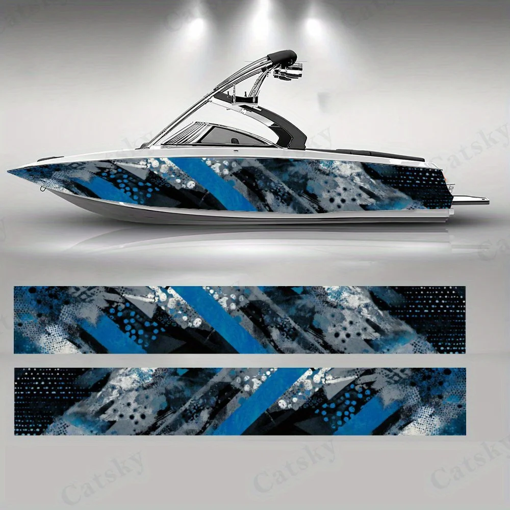 

Blue Gray Geometric Graffiti Boat sticker vinyl ship pontoon deck Boat fishing decorative pontoon boats decal