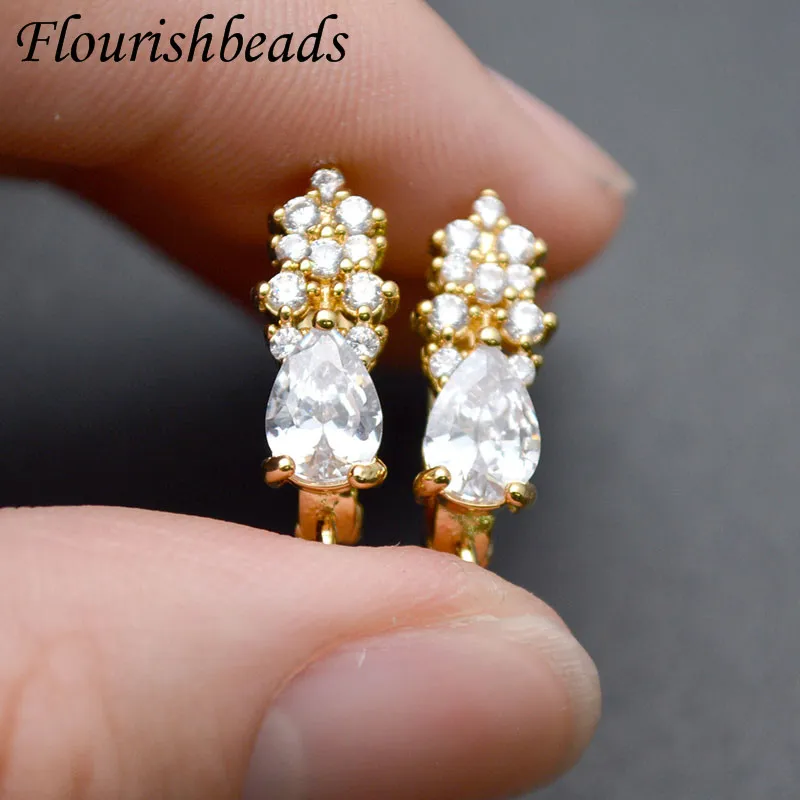 

Big Size Drop Zircon CZ Beads Paved Metal Gold Color Earring Hooks Clasp Jewelry Findings 30pc Per Lot