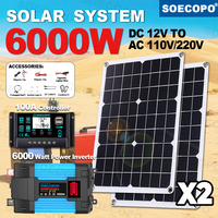 SOECOPO 6000W Complete Solar System Kit 2*500W Photovoltaic Panels 12V To 110V/220V Inverter 100A Controller for Home Camping