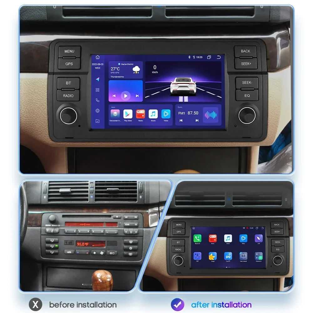 Carplay Android 12 2Din 3GB RAM 32GB ROM AutoRadio Multimedia Video Player for BMW 3 Series E46 M3 1998-2001 2002 2003 2004 2005