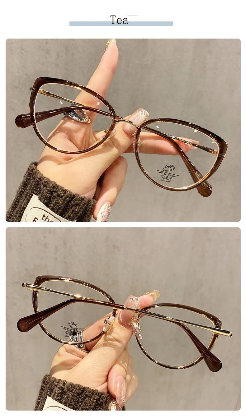Neue Mode Marke Design Damen Cat Eye TR Legierung Rahmen Anti Blau Licht Rezept Benutzerdefinierte Myopie Gläser Photochrome 0 bis 600 – Detail 13