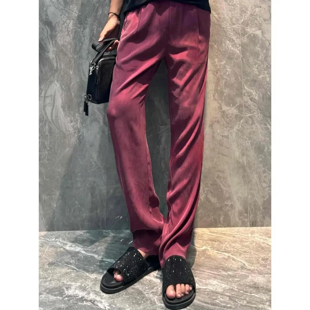 

High-Quali Copper Ammonia Tead Men's Casual Pants Summer Sport Mask Lightweight Dra Pure Color Straight Leg Trousers