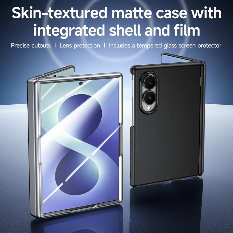 For Samsung Galaxy Z Fold 8 Wide 5G Case Luxury Matte Skin-Friendly Folding Hinge With Tempered Film Shockproof Hard Back Cover