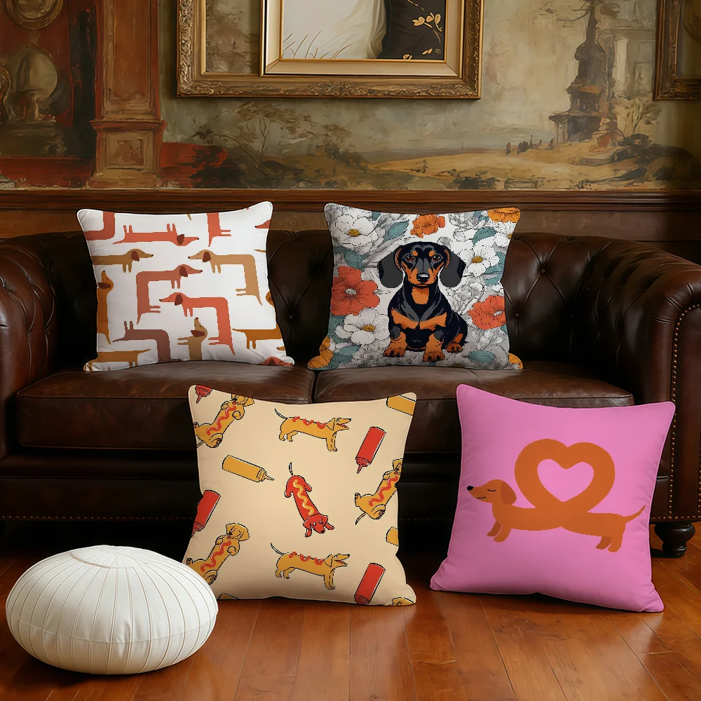 Sausage Dog Dachshund cute cushion cover Pillowcase Double-Sided Printing Sofa Cushion Bedroom Bedside PillowCover