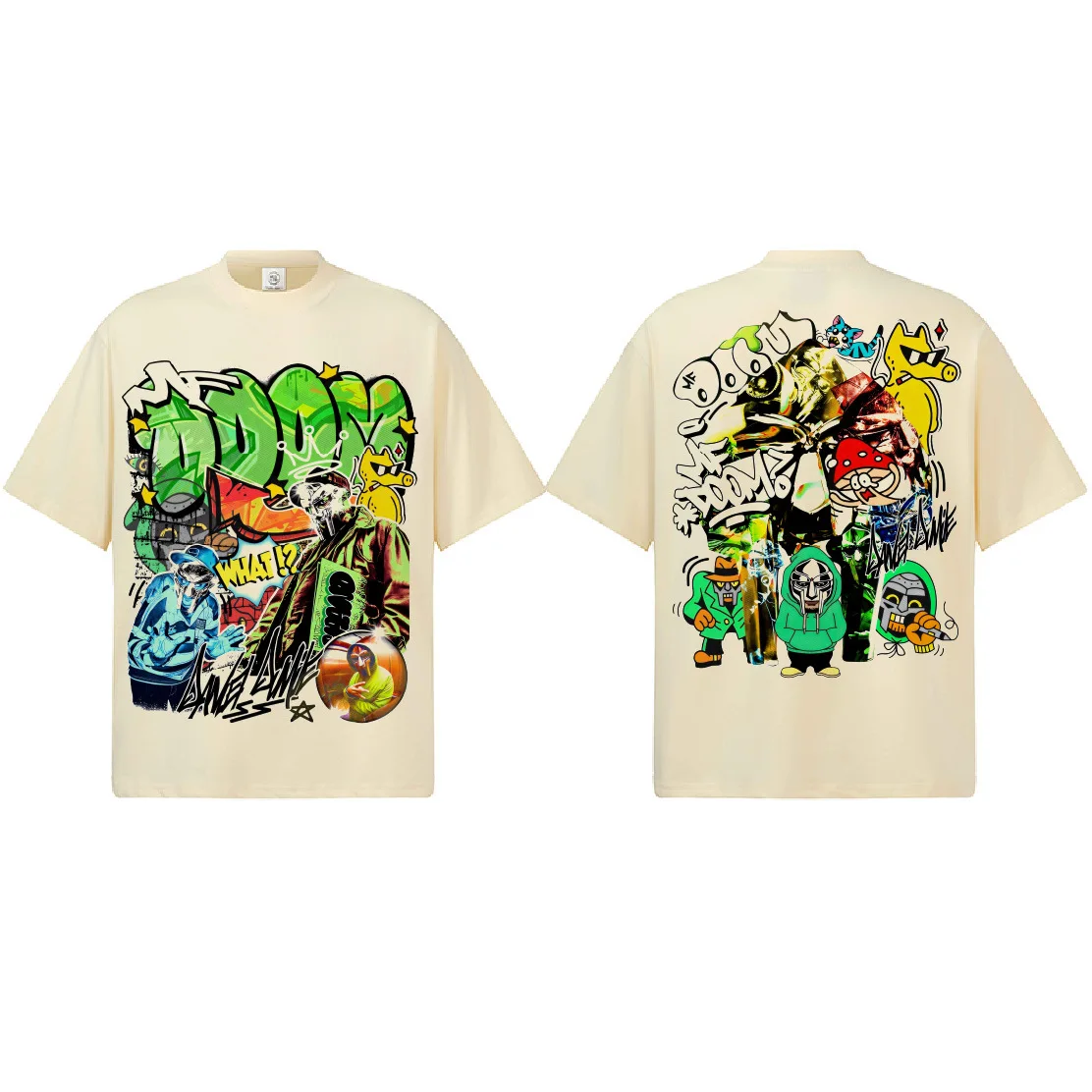MF DOOM Double-Side Graffiti Graphic T-Shirt Men Women Oversized Hip Hop Casual Cotton Short Sleeve Classic Streetwear For Daily