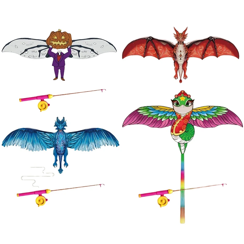 1 Set Kids Vivid Dragon Bat Snake Easy To Fly Phoenix Kites For Toddler Outdoor Beach Park Beginner Mini Fishing Rod Kite