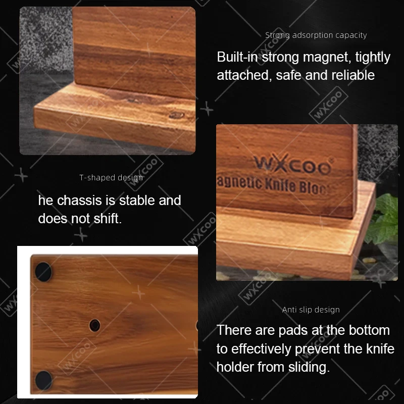Home Kitchen Magnetic Knife Holder Acacia Wooden Kitchen Knife Block Storage Knife Holder Strong Enhanced Magnets Stands view 4