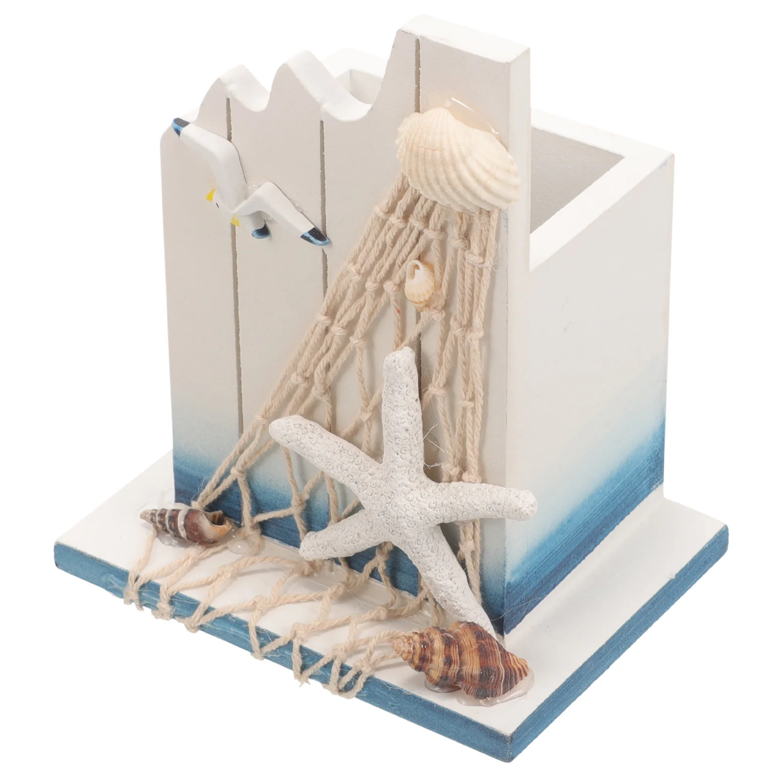

Wooden Pen Holder Creative Mediterranean Style Sea Star Pattern Desktop Organizer Stationery Holder Office School Decoration