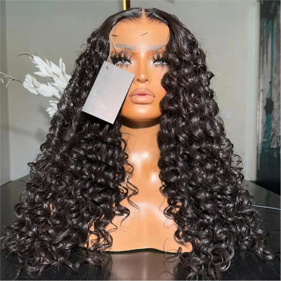 

Мягкие 26 дюймов 180 Плотность Натуральные Черные Глубокие Волны 13*4*1 Парики Фронта Шнурка Для Женщин С Волосами Синтетическое Волокно Парики Для Повседневного Ношения