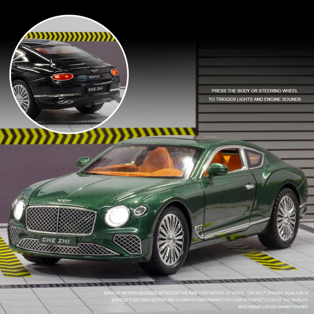 Bentley Continental GT – modèle de voiture en alliage métallique moulé, haute Simulation, son et lumière, Collection de jouets pour enfants, cadeaux, 1:24