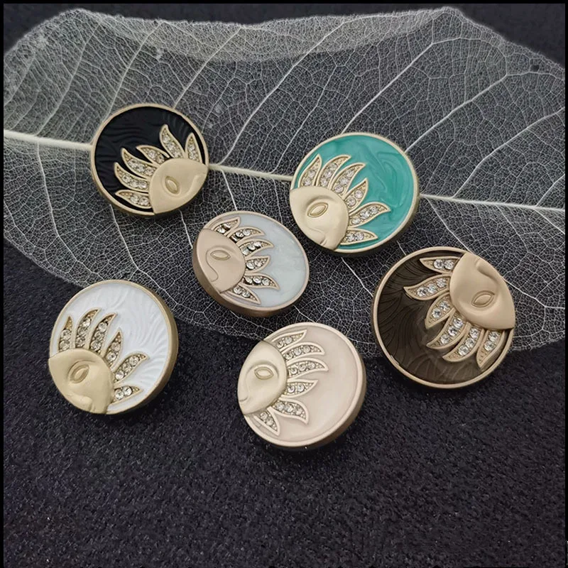 6 قطع من أزرار نمط الشمس الزيتية DIY زر ملون من الماس عرقوب، زر حياكة معدني مخيط يدويًا