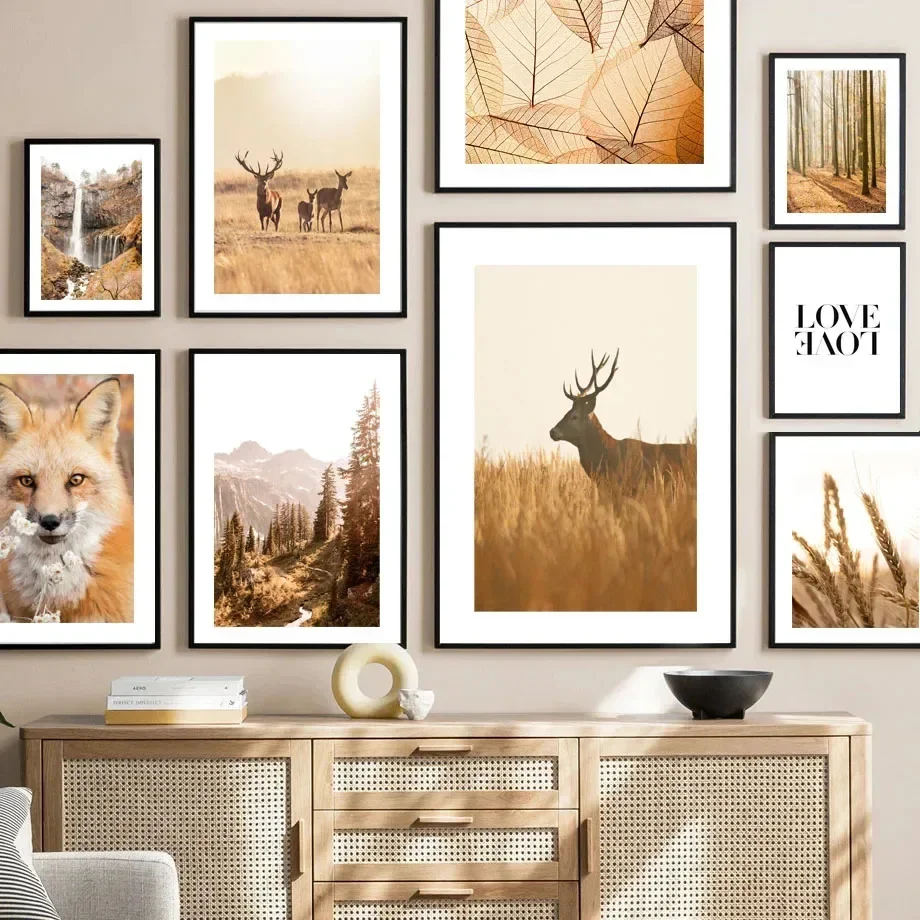Autumn Wheat Squirrel Forest Fox Reindeer Posters Prints Canvas Painting Nordic Wall Art Pictures for Living Room Home Decor