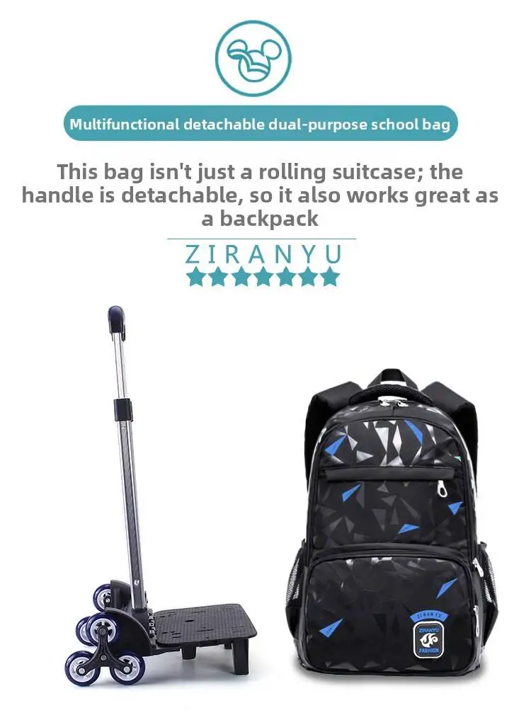 High-capacity on 2/6 Wheels Waterproof Luggage Rolling Bag Student Shoulder Backpack Detachable Children Rolling School Bags
