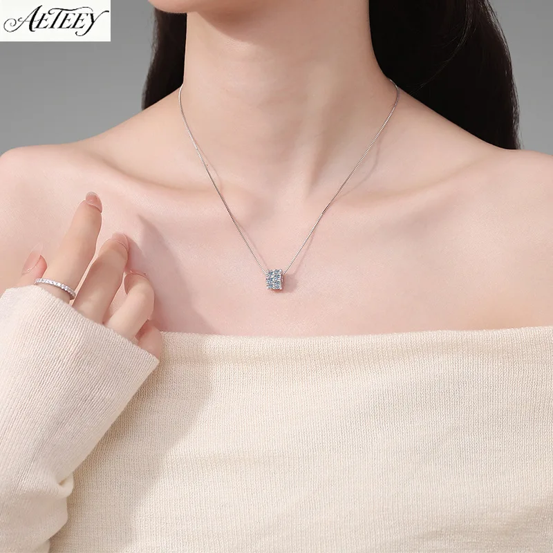 AETEEY S925 Silver Full Paved Moissanite Waist Pendant Necklace Luxury Women Clavicle Jewelry