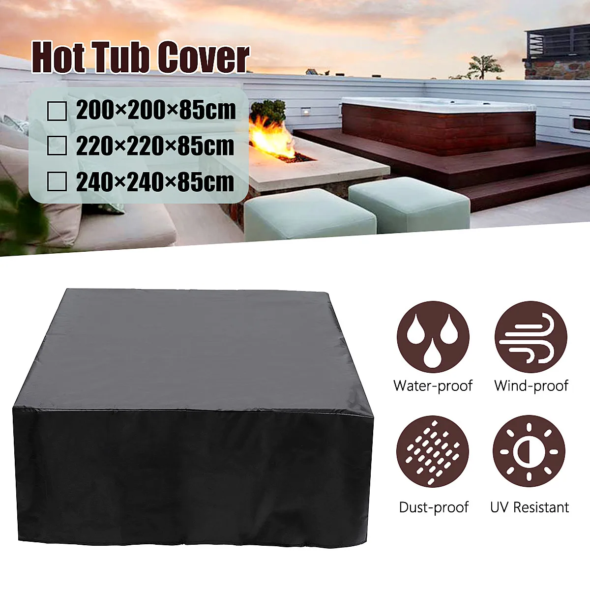 Universal Hot Tub Dust Cover Waterproof Bathtub Cover Furniture Protector Dust Cover Outdoor Sunshade Spa Pool Cover