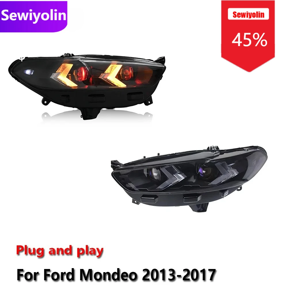 

Автомобильные светодиодные фары DRL в сборе для Ford Mondeo 2013-2017, противотуманные фары DRL, стоп-сигнал, указатель поворота Plug and Play