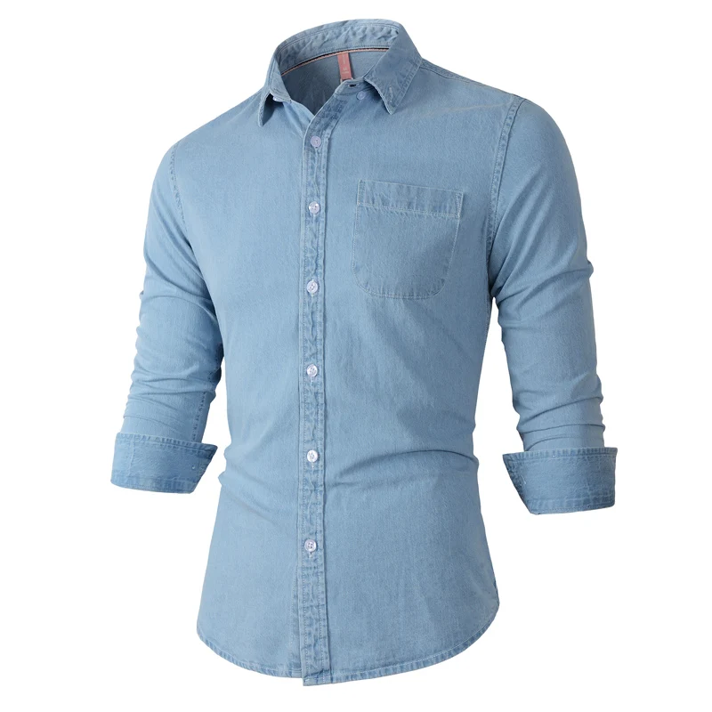 Spring Autumn Fashion Men Shirts Retro Blue Long Sleeve Casual Cotton Shirt Men Vintage Designer Leisure Denim Shirts Hombre