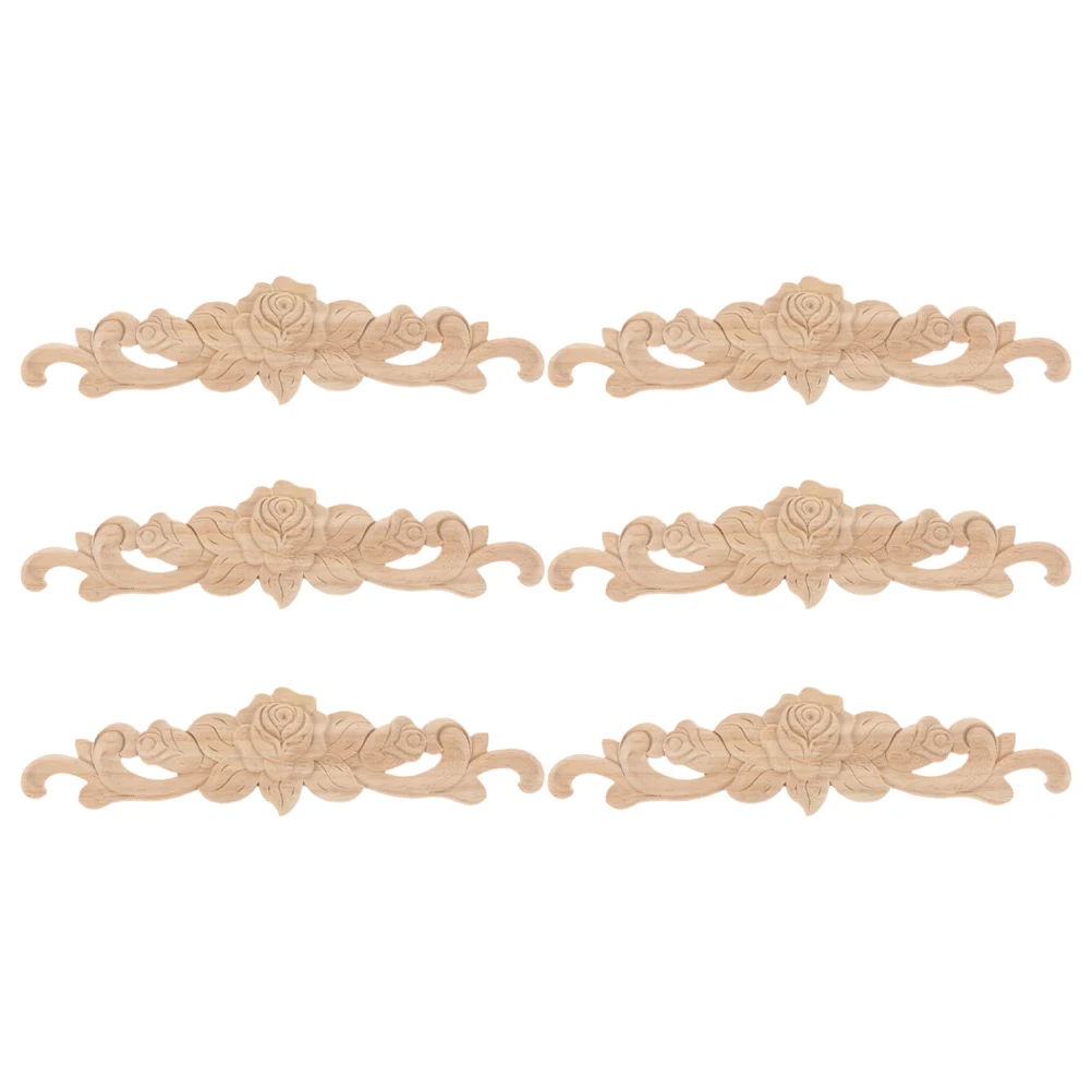 

6 Pieces Rose Wood Appliques Wood Carved Onlay Applique Onlays for Furniture DIY Decor Carved Flower Patterns Home Decoration