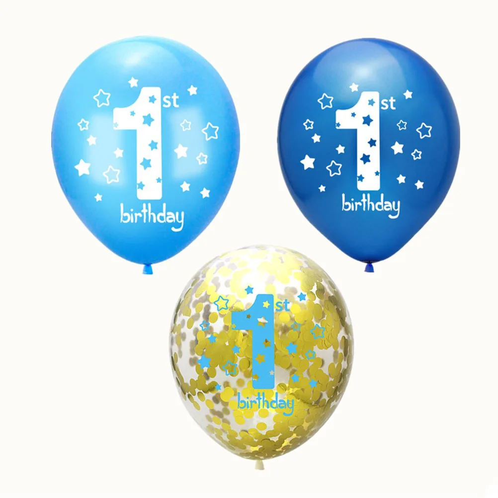 

15Pcs Decorative Balloons Sets Shower 1 Year Old Birthday Party Blue Golden Random Ribbon Birthday Balloons