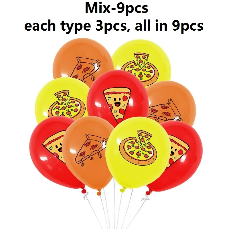 Juego de globos de pizza de 9 piezas, globo de decoración de fiesta de cumpleaños para niños con tema de pizza