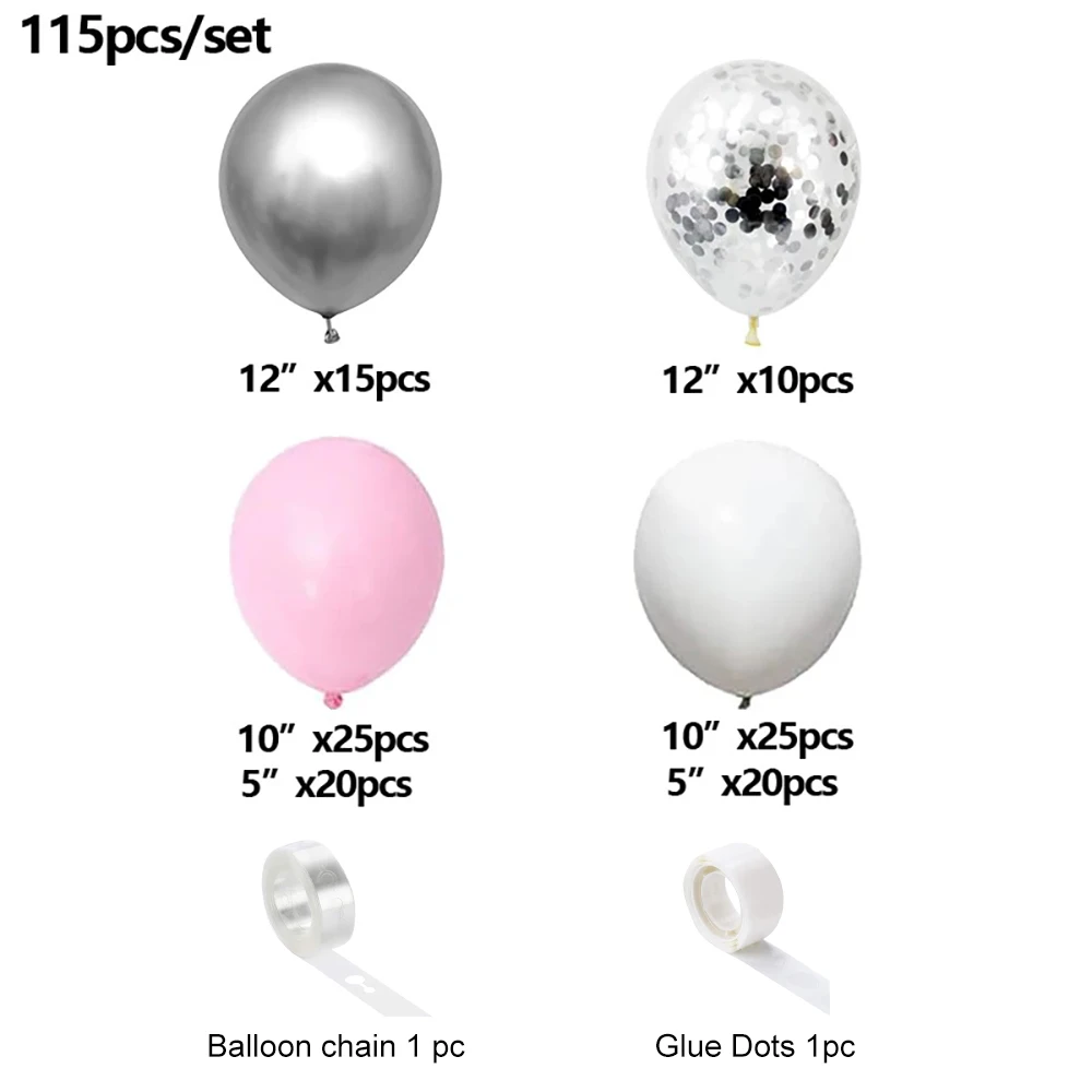 طقم قوس بالونات من اللاتكس ، وردي ، فضي ، أبيض ، أعياد الميلاد ، الزفاف ، الكشف عن الجنس ، حفلة العزوبية ، لم شمل الأسرة ، #2