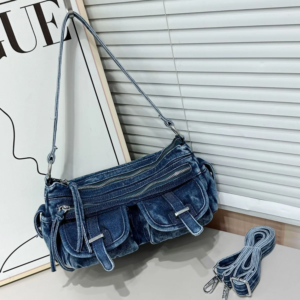 

Denim Sewing Fashion Shoulder Bags Multiple Pockets Thread Women's Bags 2025 Hot Sale Leisure Versatile Women's Handbags