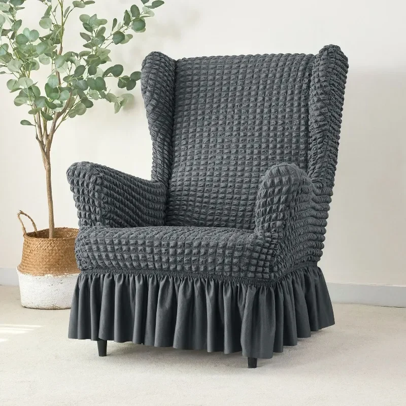 

Elegant Simple Solid Color Wingchair Cover High Elastic Bubble Grid Stretch Washable Slipcover for Home/Kitchen Sofa Chair Decor
