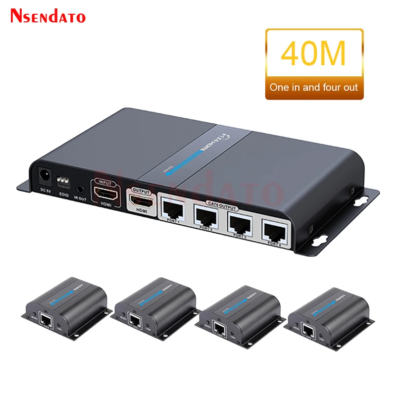 

LKV714pro HDMI POE Extender HDMI Splitter 1 in 4 out 1080P HDMI Video Transmitter Receiver Extension Cable Over Cat6/7 RJ45 40M