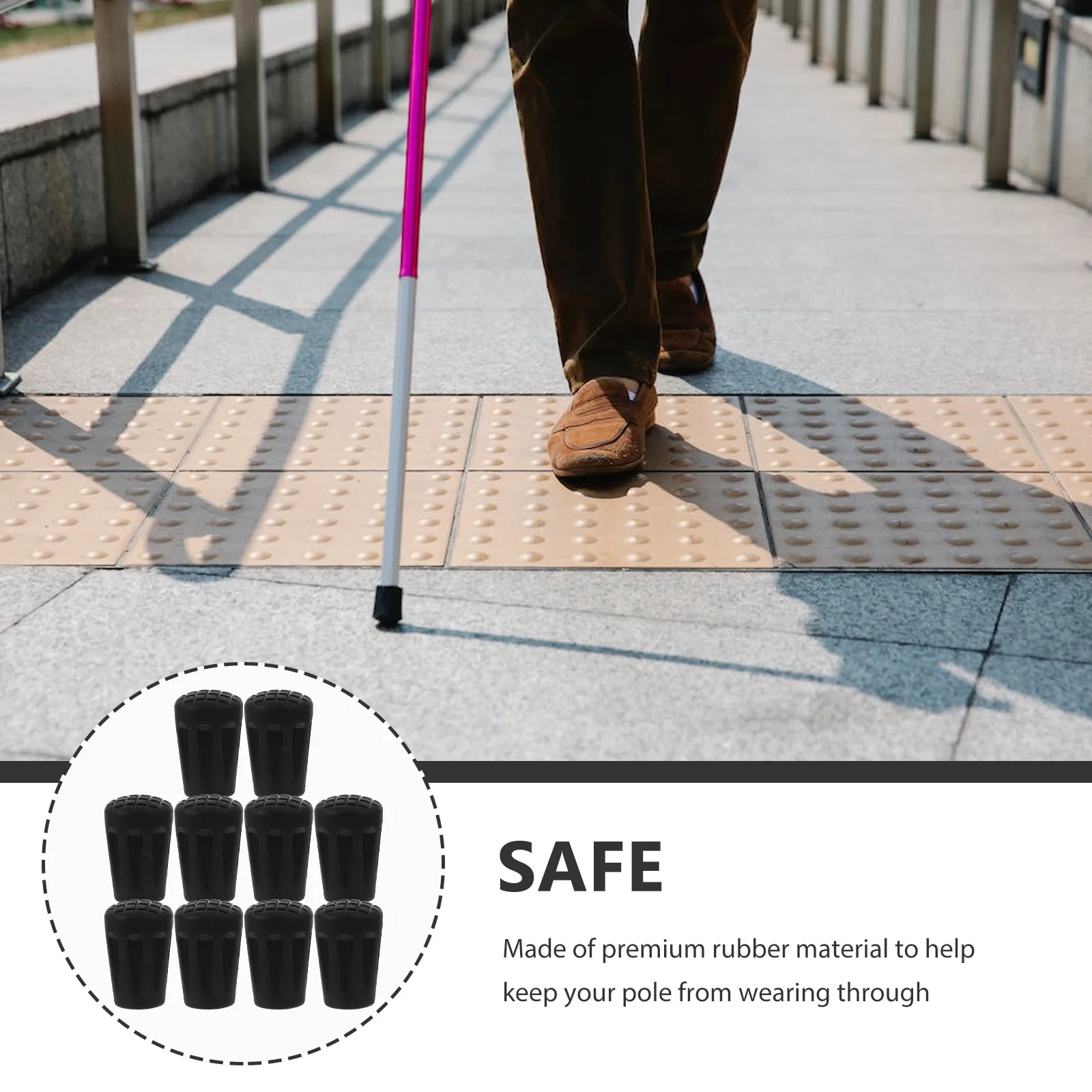 

Walking Sticks Pole Tips Anti-slip Cushion Cover Crutch Pads Black Rubber Hiking Ends