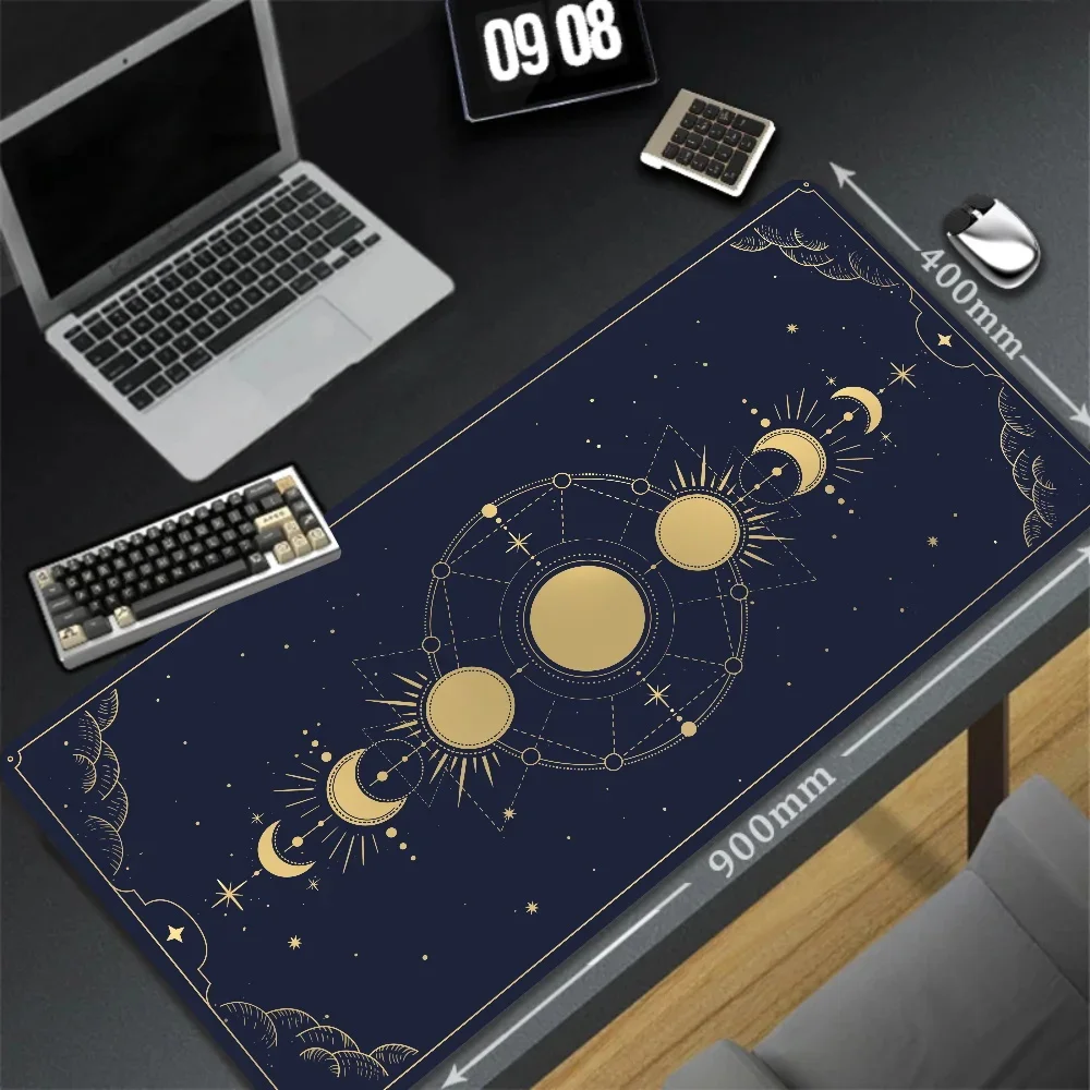 Witchy Tarot Alter Ergonômico Black Mouse Pad, bonito jogo Kawaii Mousepad, Pastel Moon Phase Table Mat, tamanho grande, 800x400mm