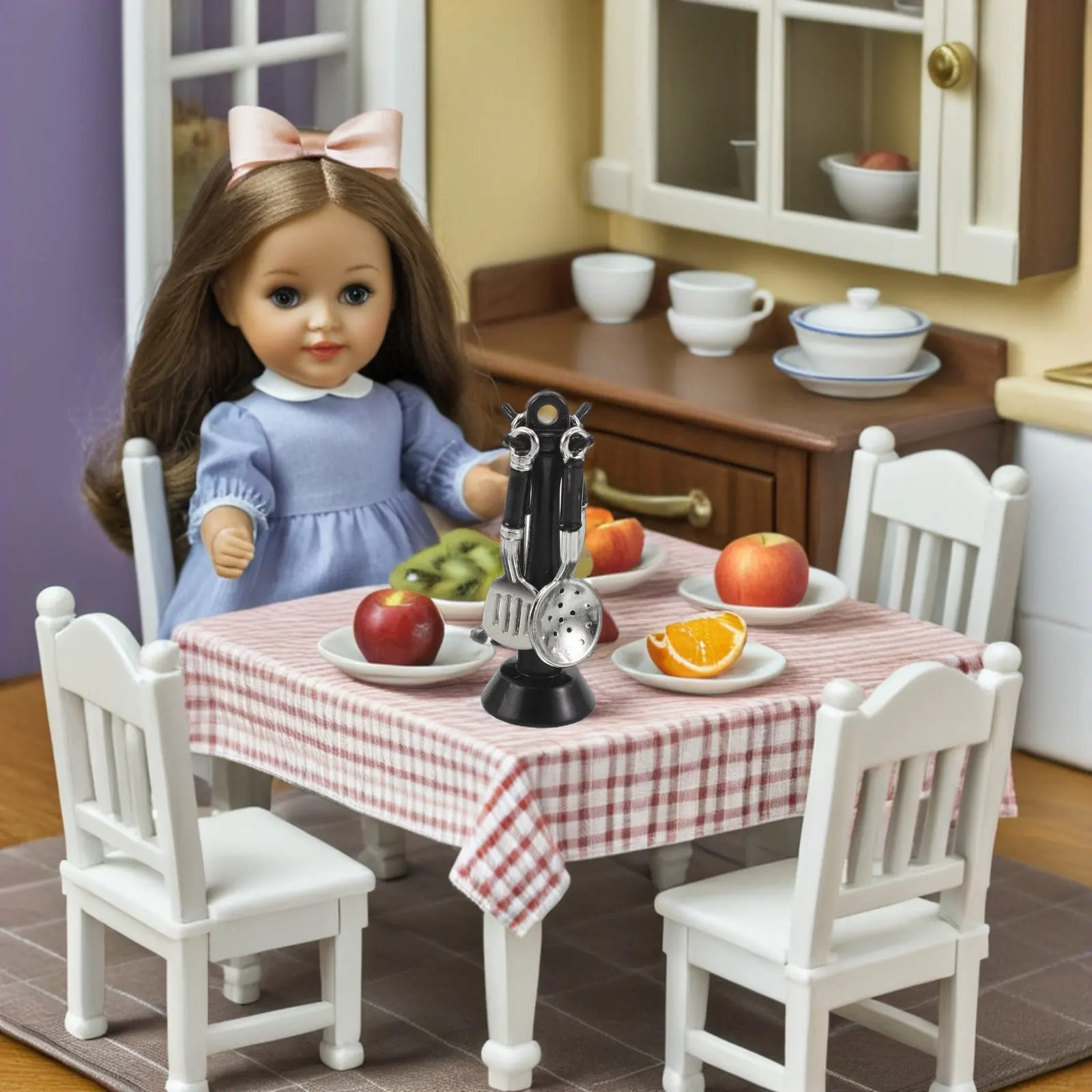 2 ensembles d'accessoires de cuisine réalistes pour maison de poupée, ustensiles de cuisine miniatures pour jeu d'imitation avec spatule, louche, passoire et support en alliage