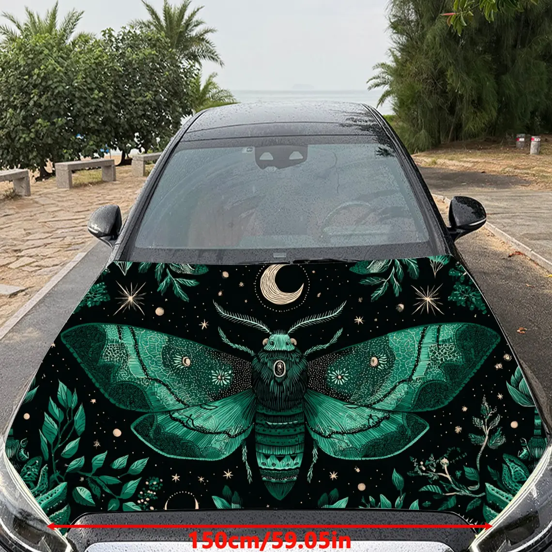 Car Decal Moth with Moonlit Night Textured Motif in Artistic Insect-Enchanting Style - Bold Terrestrial Mysterious Fantasy Aesth
