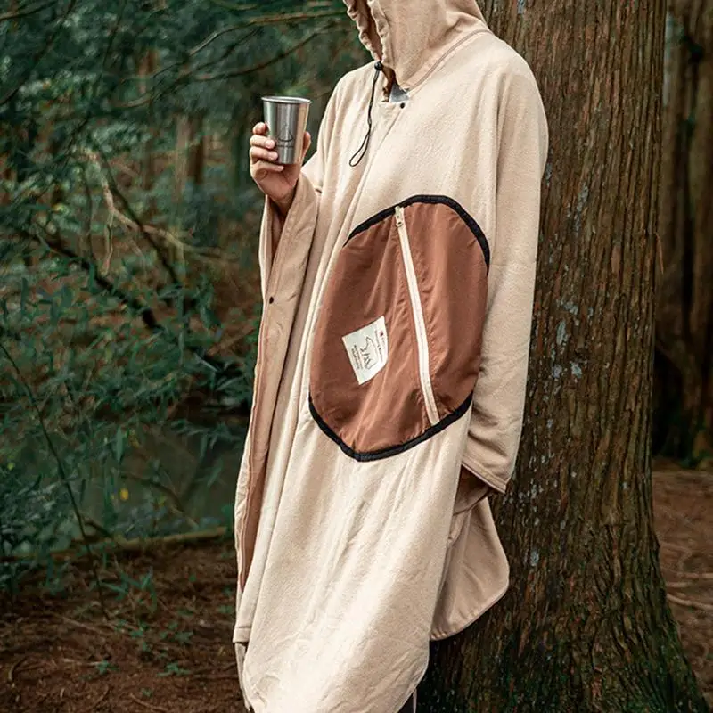 Camping Wearable Sleeping Bag Poncho Sleeping Bag Rocker Fleece Warmth Hooded Poncho Sleeping Bag Blanket Camping Accessory