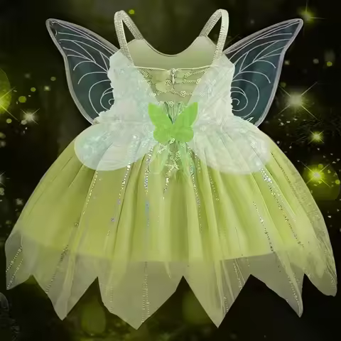 Green Fantasy 0-6-Y Girls Elf Tinker Bell Cosplay Fairy Costume Kids Carnival Birthday Party Halloween Christmas Princess Dress