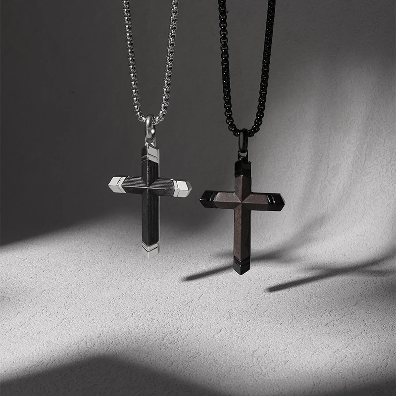 MUSTKOO Ebony Titanium Steel & Wood Cross Necklace unique design a Niche and High end Accessory