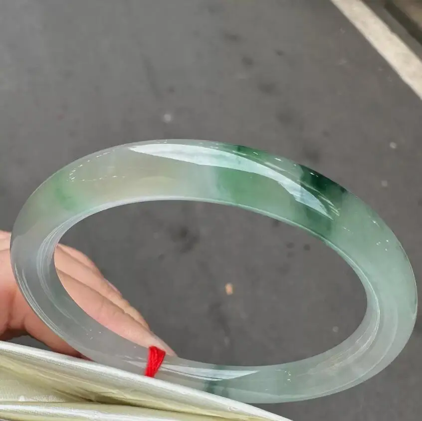 Round Rod Nature Grade A Icy Green Burma Jade jadeite bracelet Small bangle 52mm