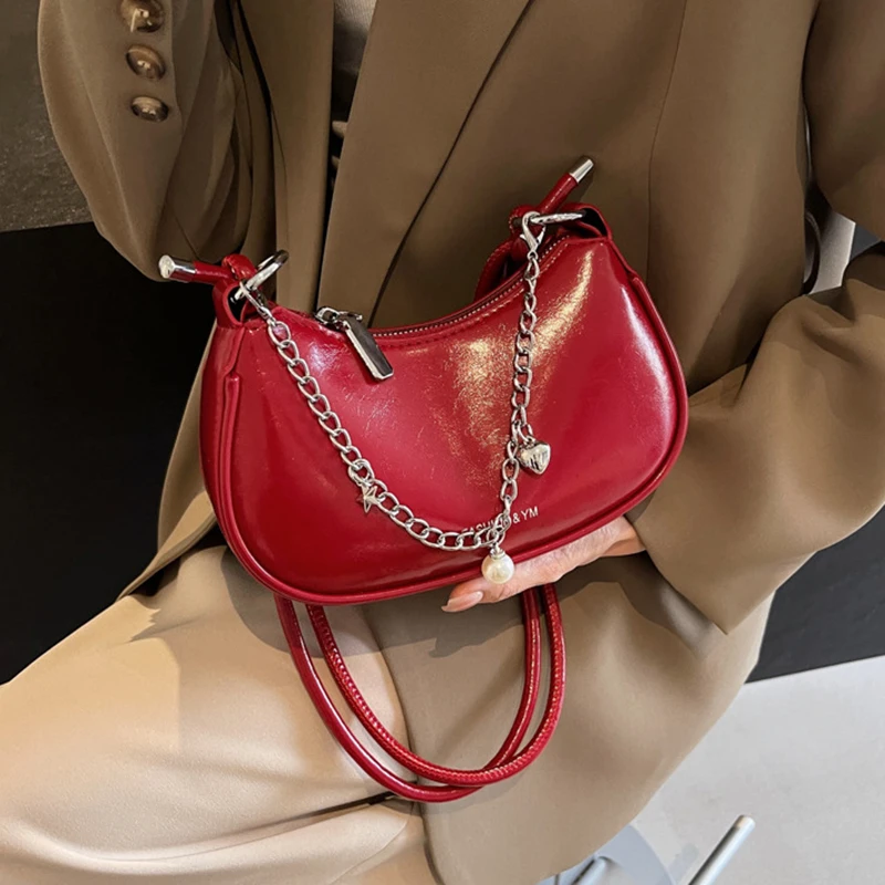 

2024 New Trend Chain Shoulder Bags For Women Solid Color Casual Letter Crossbody Bag Pu Leather Female Commuting Handbags