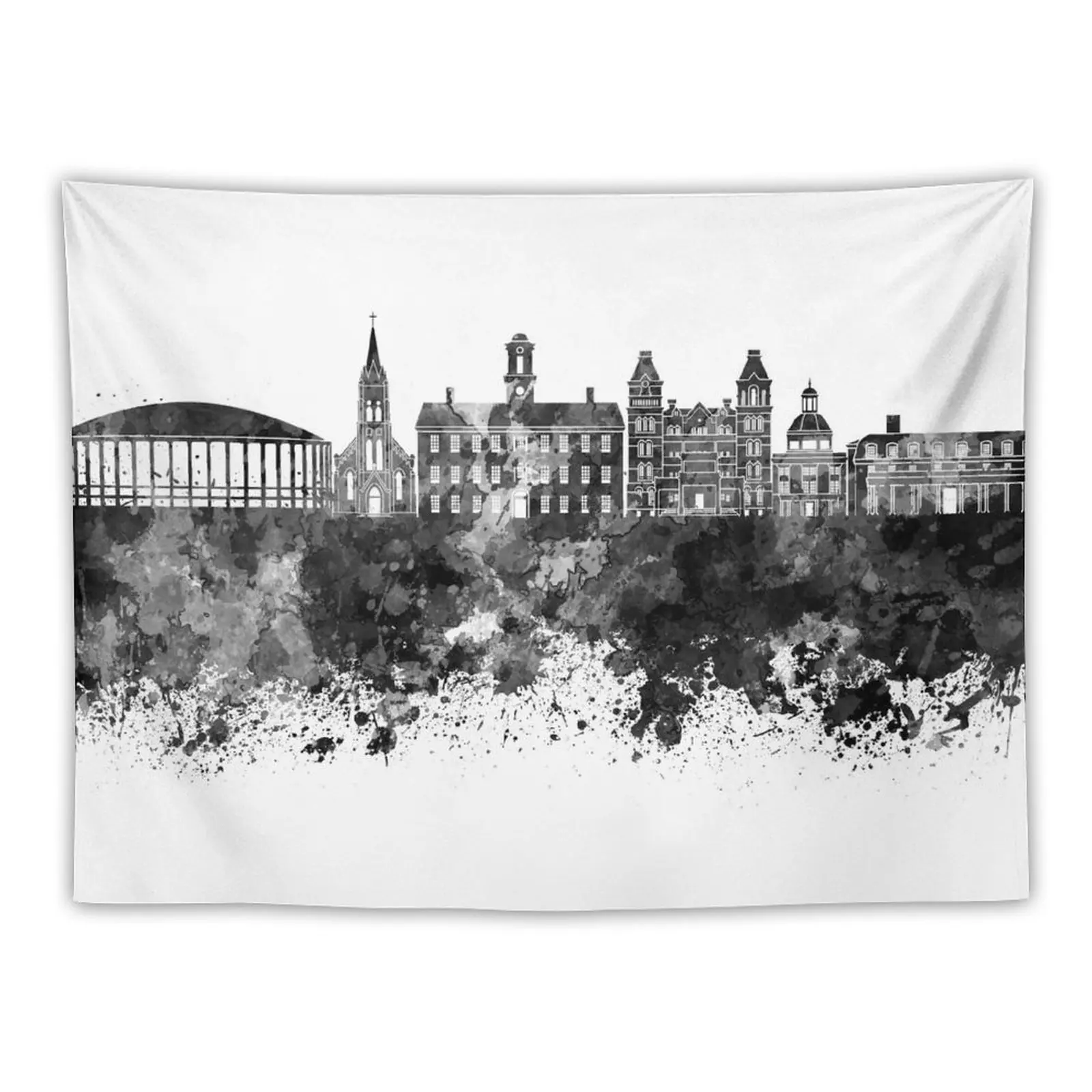 

New Athens OH skyline in black watercolor Tapestry Aesthetic Room Decors Room Decorating