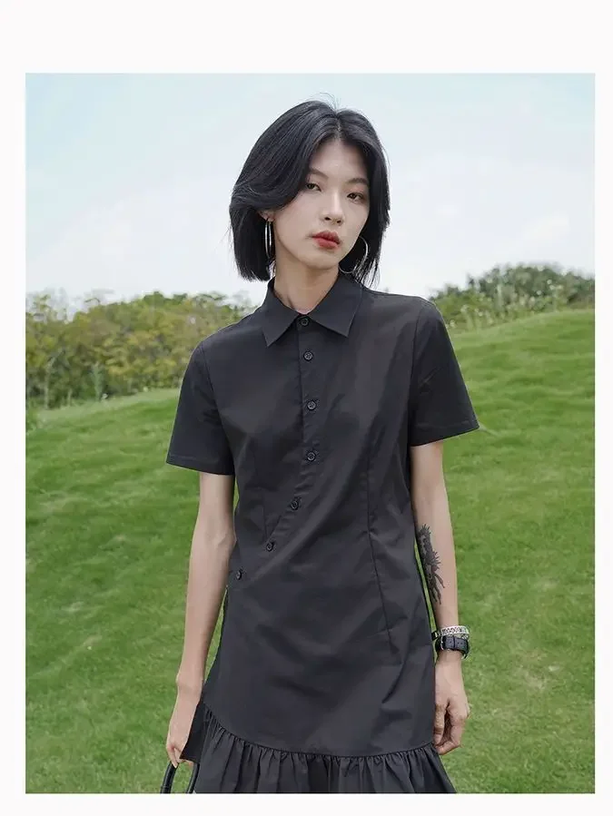 Shirt Collar Dress 2024 New Summer Design Little Black Dress China-Chic Style  birthday dress for women