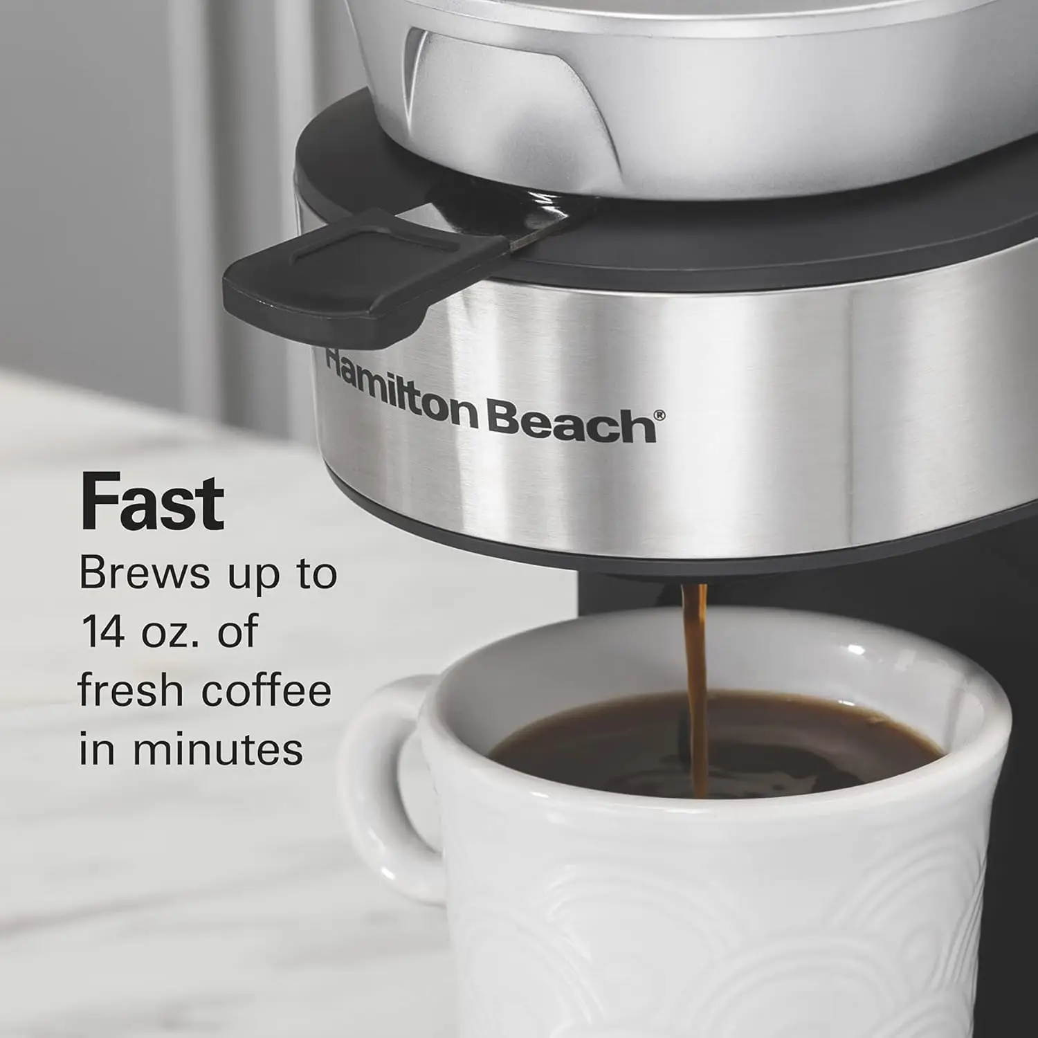 The Scoop Single Serve Coffee Maker & Fast Grounds Brewer for 8-14oz. Cups, Brews in Minutes, 40oz. Removable Reservoir, Stainle
