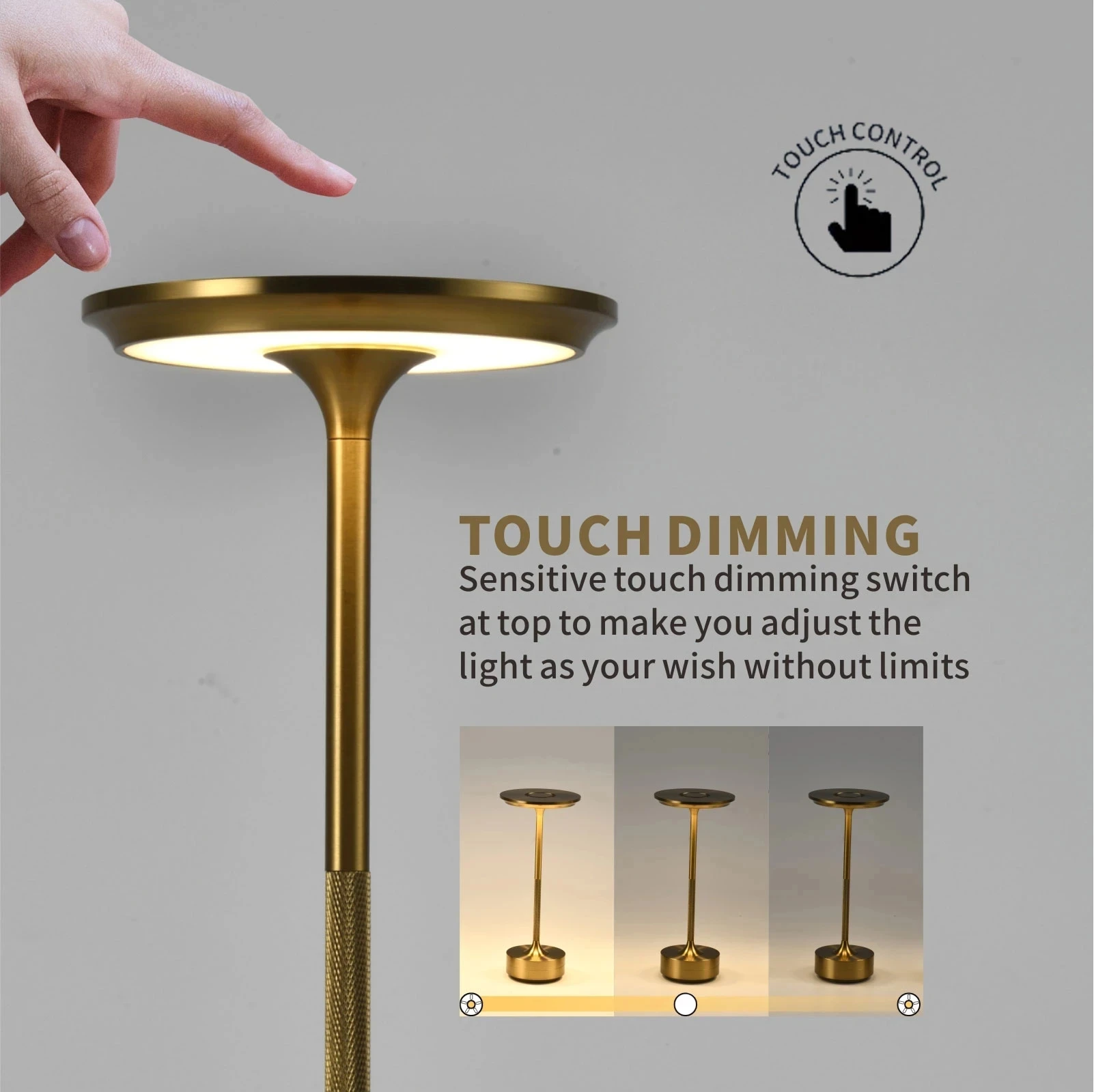 New Aluminum Desk Lamp LED Rechargeable Table Lights Touch Switch Cordless Table Lamp for Bar Living Room Reading Book Dec Lamp